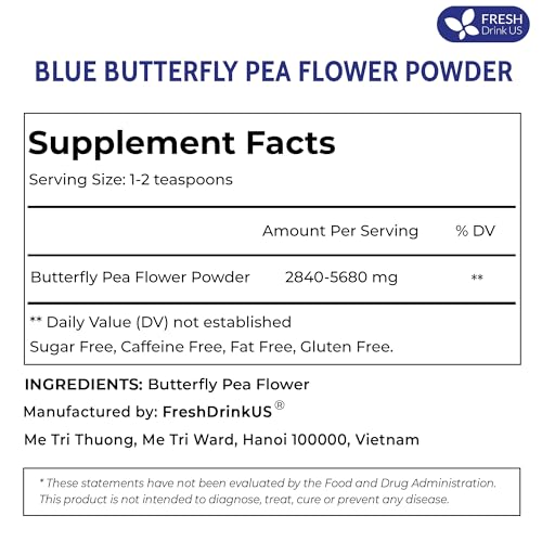 Image of FreshDrinkUS Premium 16oz Butterfly Pea Flower Powder, 100% Natural and Pure, No Additives, No Gluten, No Sugar, Vegan