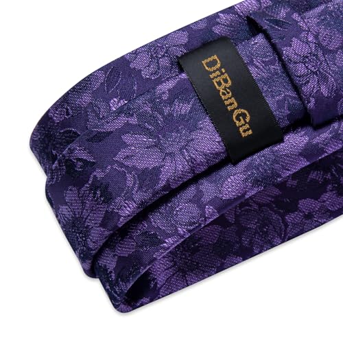 Image of DiBanGu Silk Floral Ties for Men Woven Paisley Necktie and Tie Clip Handkerchief Cufflinks Set for Party Wedding