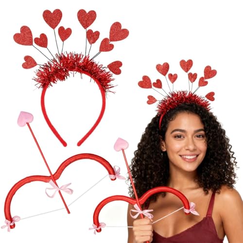 EduPlayte 3 Stück Set Amor Kostüm Damen Amor Bogen Pfeil Herz Haarband Cupid Bow Valentine Karneval Kostüm Prop Partyzubehör Party Faschingsparty Weihnachten Geschenk