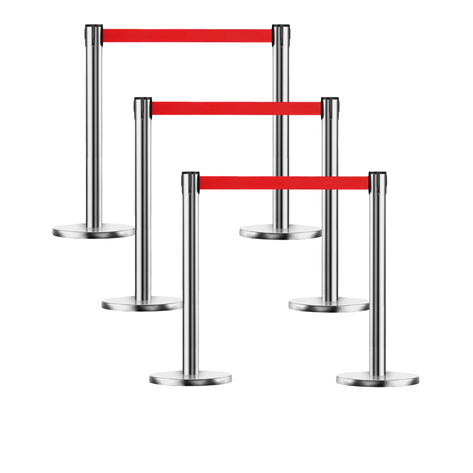 DAJIAYIQI 6 Pack Crowd Control Stanchion Set, Safety Barrier Post with Weighted Rubber Base, 35.43" Queue Barriers, Stable Stanchion Posts for Hotel, Airport, Bank, Store, Event(Silver,1.8m)