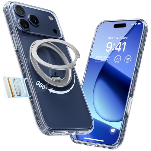 Image of TORRAS 360 Magnetic Stand for iPhone 17 Pro Max Case, [Fit for MagSafe] [4X Military-Grade Protection] Slim Case for iPhone 17 Pro Max 6.9 inch 2025, Clear, Ostand O3 Fitness Series