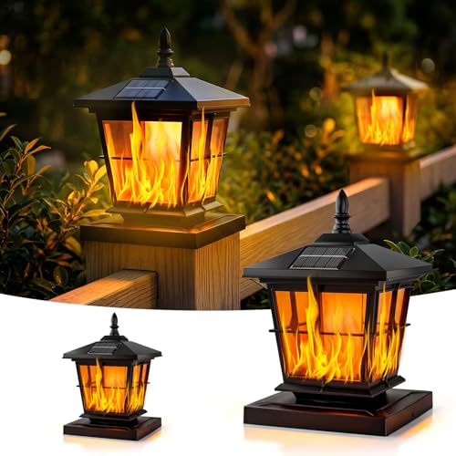 JOFIOS Solar Post Cap Light 2pack,Flame Light,fit 4x4/5x5 Deck Fence Post