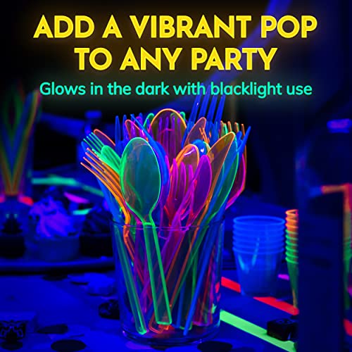 image for kedudes Glow Neon Party Supplies - Serves 32, Hard Plastic Disposable 