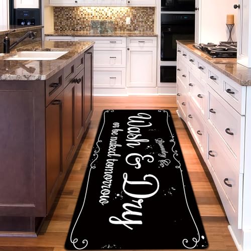 Laundry Room Rug Non Slip Floor mats Farmhouse Large Laundry Rugs for Laundry Runner Room Mat Washer and Dryer Carpet Laundry Room Decor 24x72inch(Black)