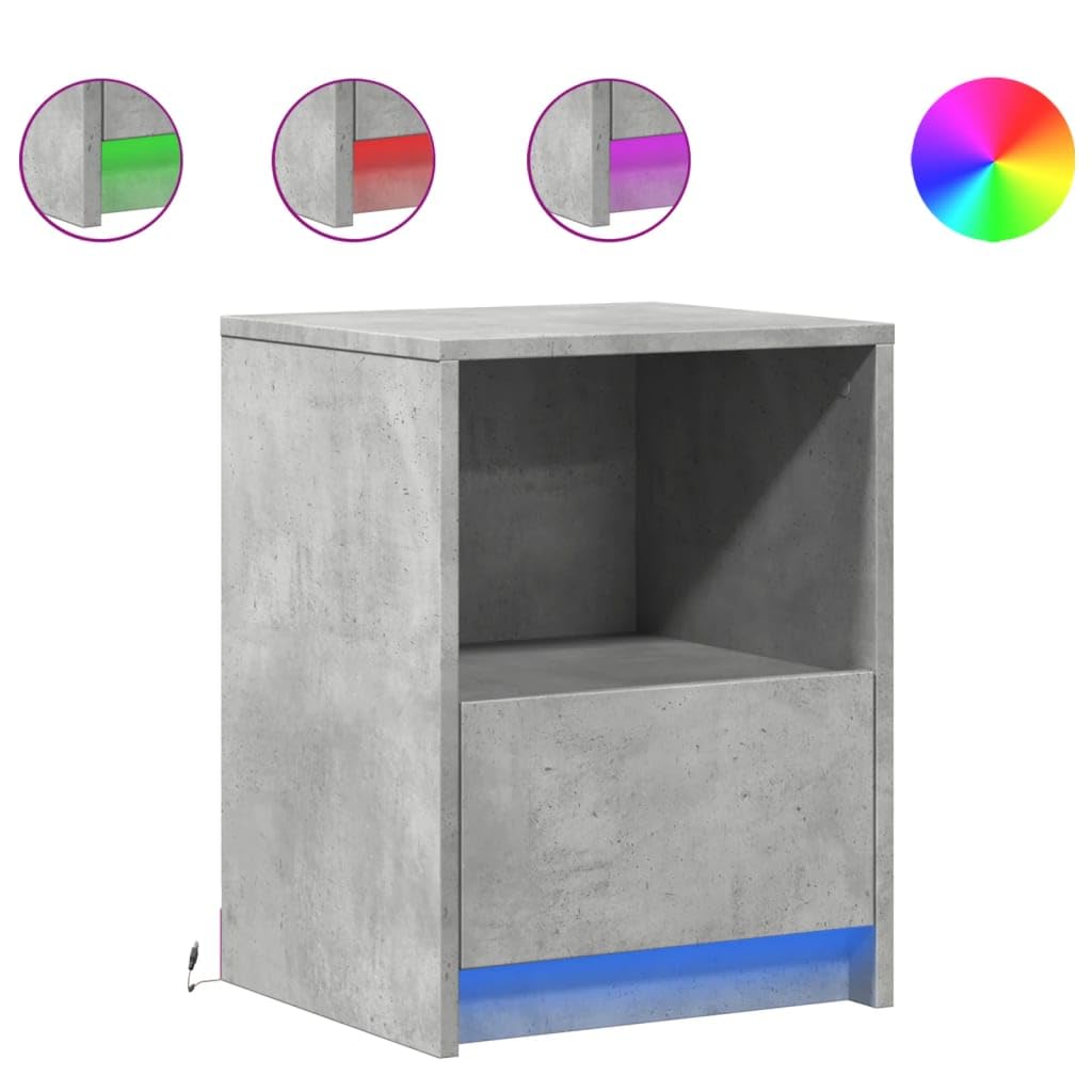 Homgoday Mesillas de noche con luces LED, 2 unidades, mesitas de noche, mesita de noche, mesa auxiliar, mesa auxiliar para cama, dormitorio, salón, gris hormigón, madera, 38 x 34 x 50 cm