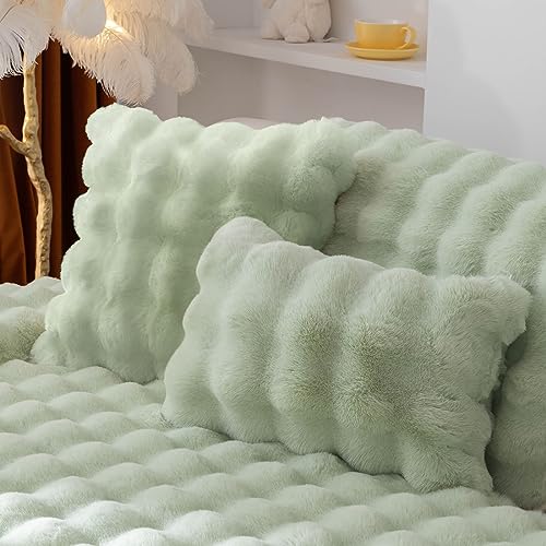 Housses de coussin pelucheuses et moelleuses vert clair pour sofa et lit - 2
