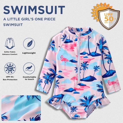 Image of Baby Girls' One Piece Swimsuit Long Sleeve Rash Guard Swimwear