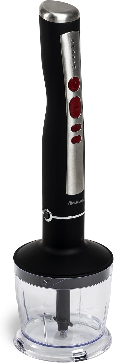 Melchioni Family | Batidora de Mano Inalámbrica Recargable ZOE, Set con Batidor, Minipimer, Licuadora y Vaso Graduado de 600 ml, Color Negro
