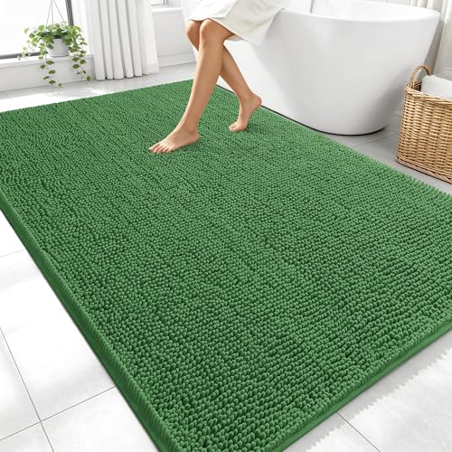 Image of OLANLY Large Bathroom Rugs 70x46, Extra Soft Absorbent Chenille Bath Rugs, Rubber Backing Quick Dry, Machine Washable Bath Mats for Bathroom Floor, Tub and Shower, Home Decor Accessories, Olive Green