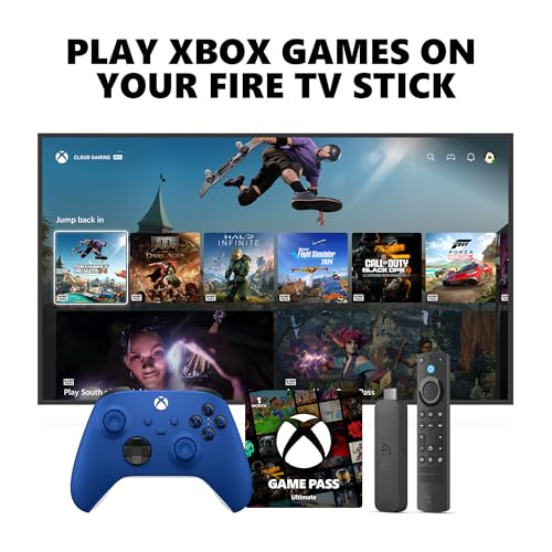 Xbox Wireless Controller (2025) Shock Blue + Fire TV Stick 4K Max Game Pass Ultimate 1 Month - Gaming Bundle, Windows, Mobile &amp; Smart TVs