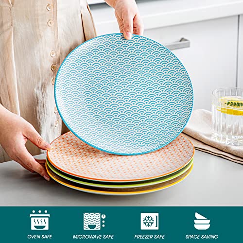 Vancasso Natsuki Porcelain Dinner Plates, 4 Pieces Hand-Patterned Round 10.5 Inches Ceramic Salad Plates Serving Dishes Set Of 4 For Steak Pasta Salad #TOP2