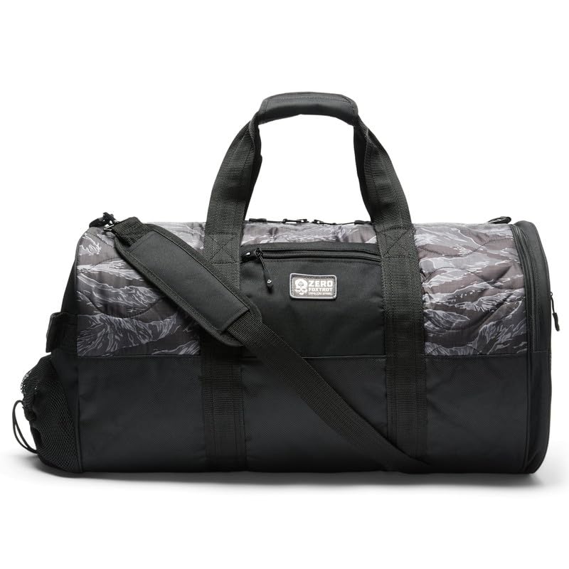 Zero Foxtrot Woobie Duffle Bag, large gym, travel, camping, overnight bag for men and women, military, tactical duffle with shoe compartment – 60L - Black Tiger Stripe