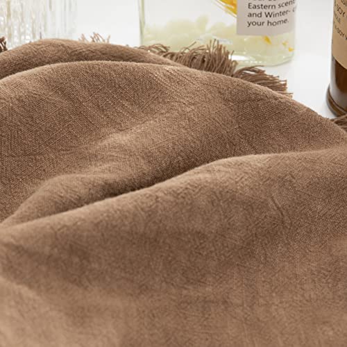 Crushhomes THROWPILLOWCOVERS01-BROWN Linen Fringed Throw Pillow Cover thumb #6