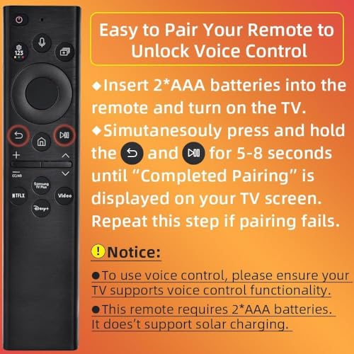 Image of Remote Compatible with Samsung Smart TV with 2 AAA Batteries, BN59 with Bluetooth Voice Comand (No Solar Cell) for LED LCD 4K QHD OLED TV (SNS-V)