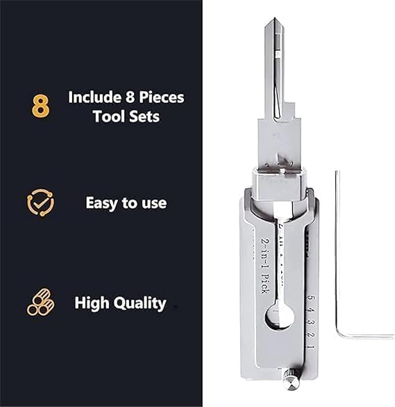 2-in-1 Master Key Decoder, Stainless Steel Master Key Decoder, Master Key Decoder Lock Pick Kit Tool, Car Key Reader, Key Decoder Lock Pick, Multipurpose Stainless Maintenance Repair Kits (Ss001 Pro)