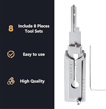 2-in-1 Master Key Decoder, Stainless Steel Master Key Decoder, Master Key Decoder Lock Pick Kit Tool, Car Key Reader, Key Decoder Lock Pick, Multipurpose Stainless Maintenance Repair Kits (Ss001 Pro)