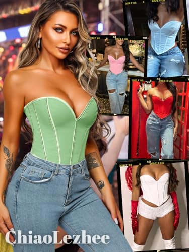 Image of ChiaoLezhee Heart Corset Top For Women, Sexy Concert Outfits Going Out, Strapless Crop Top, Overbust Bustier