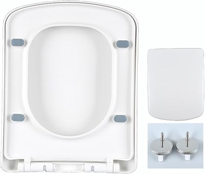 Square Toilet Seat, Soft Close Top Fix Toilet Seats with Quick Release Easy Cleaning, Rectangle Toilet Seat Loo Seat, Adjustable Hinges, White,B B