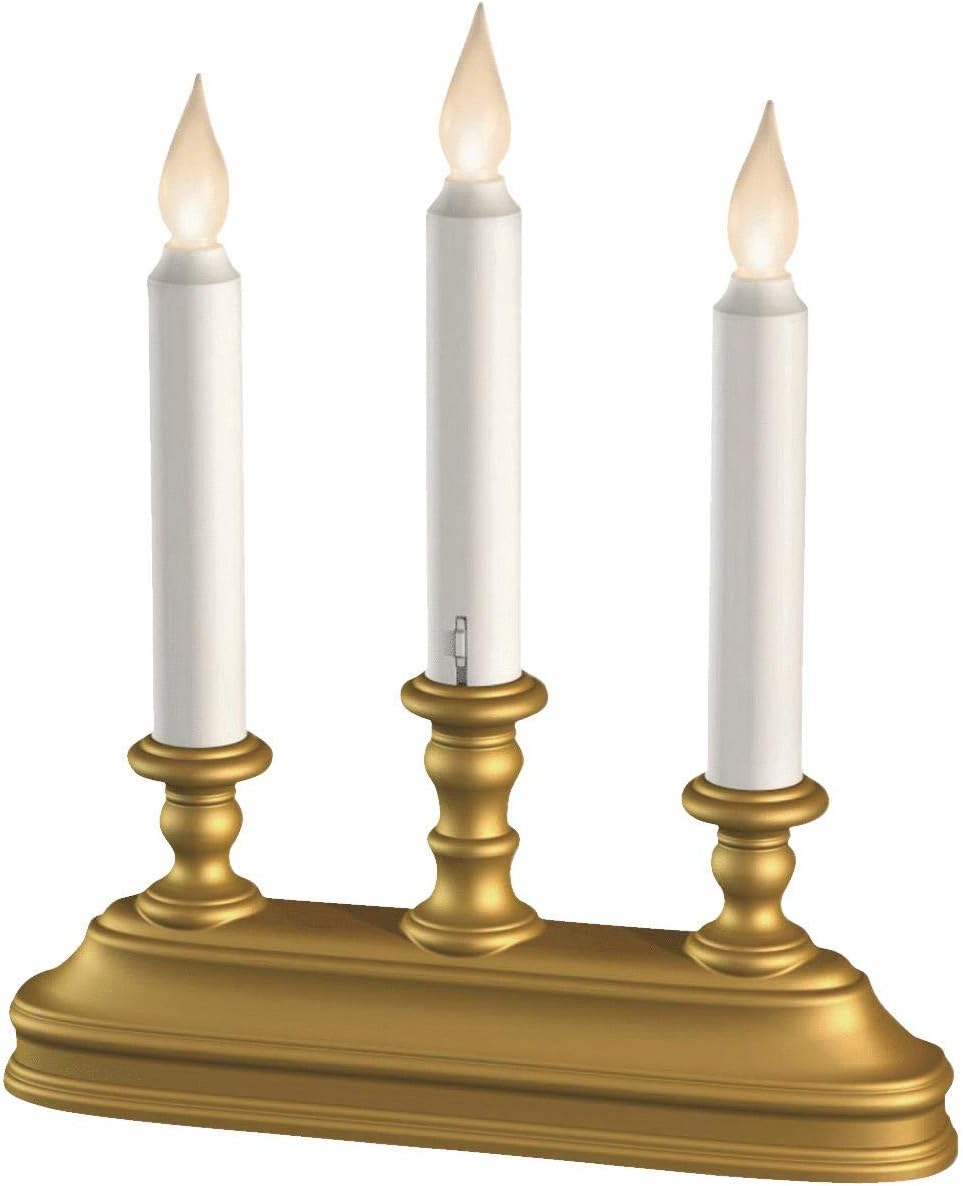 Xodus Innovations FPC1530B Battery Operated LED Window Candelabra, Plastic Gold Base, Warm White Light
