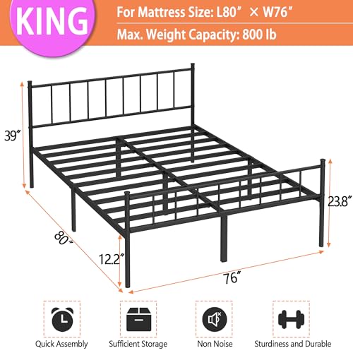 Image of DIIYIV King Metal Bed Frame,Steel Slat Support,Noise Free,Easy Assembly