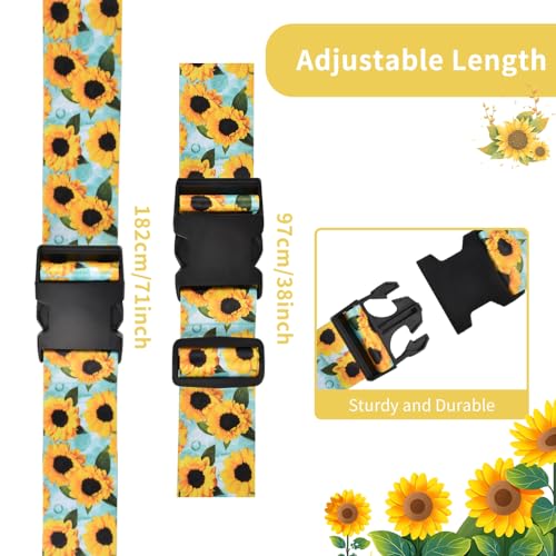 Image of Luggage Straps for Suitcases 2 Pack, Adjustable Suitcase Strap Travel Belt Accessories Luggage Connector Identifiers Over Handle with Buckle(Green Sunflower)