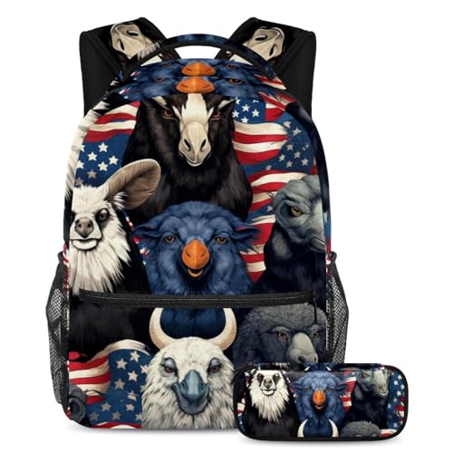 Sac à dos motif drapeau américain avec trousse pour l'école des ados