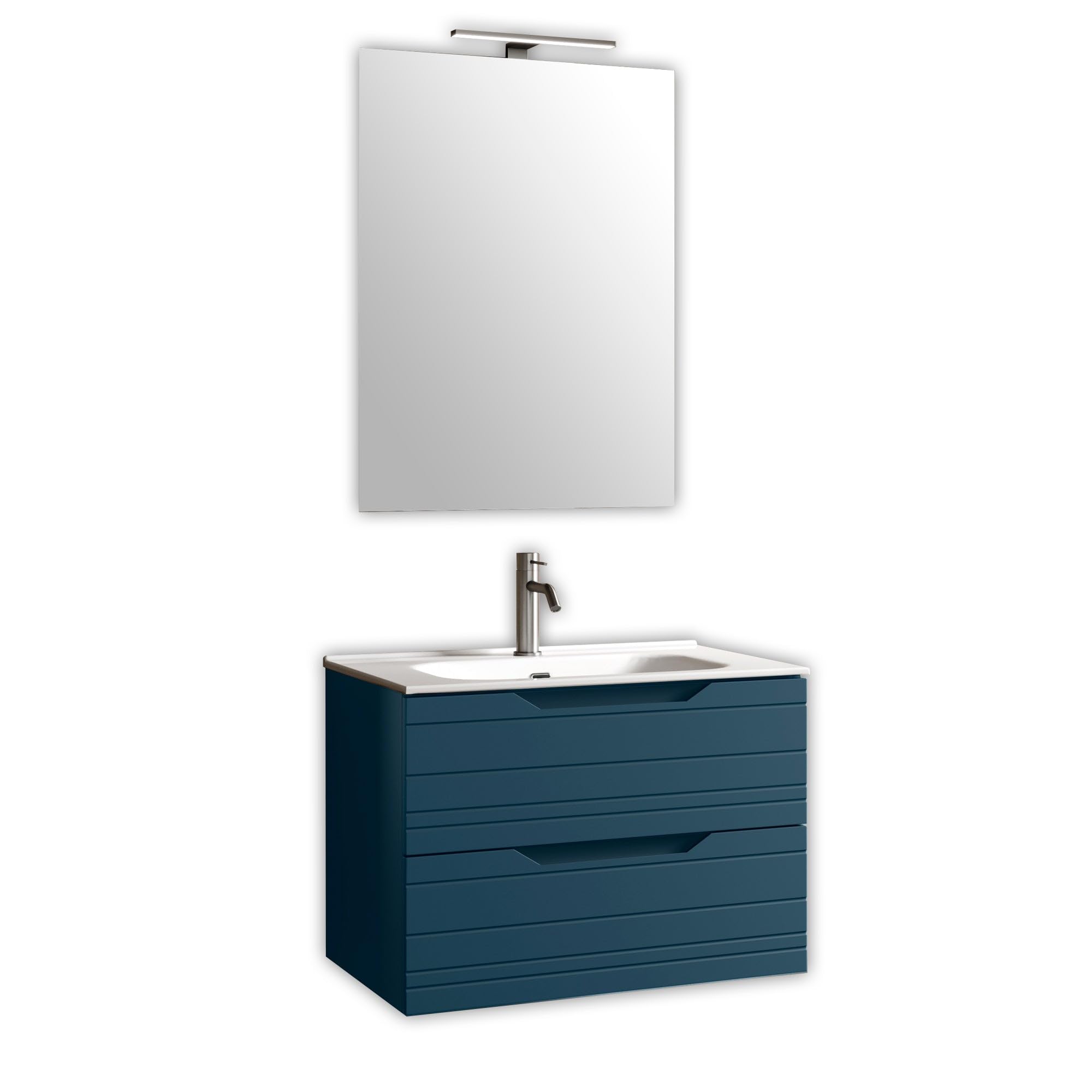 AQA DESIGN accessori casa composizione 4 pezzi bagno, base sospesa con frontali in MDF, finitura blu opaco, nr2 cassetti con scorrimento e chiusura - Blu - 61x46,5x190 cm