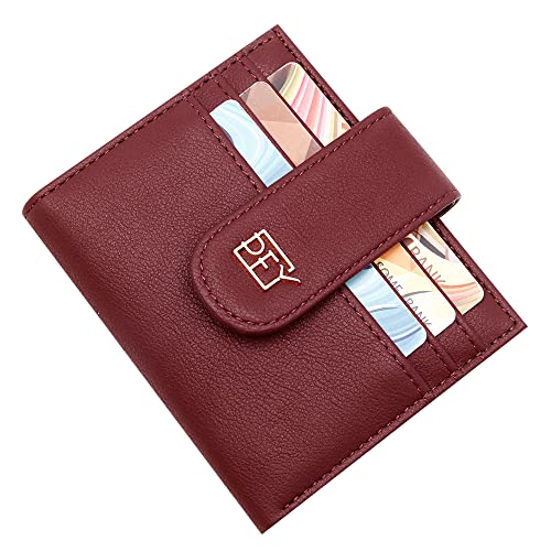 Image of Badiya Small Wallets for Women Bifold Multi Card Case Wallet Slim Credit Card Holder with Zipper Coin Purse, Wine Red, one size, Minimalist