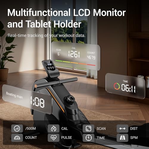 UMAY Rowing Machine, Rowing Machines for Home Gym with Extended Double Rails, Rower Machine with 16 Levels of Quiet Resistance, 158 kg Weight Capacity - Image 4