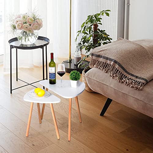 IFJA Nesting Coffee Tables Set of 2 | Minimalist Triangle Stacking Side Table with Wooden Legs and White Top | Sofa Console Tables for Living Room Balcony Rounded Corners For Safety | 48 x 36.5 x 45cm 7 IFJA Nesting Coffee Tables Set of 2 | Minimalist Triangle Stacking Side Table with Wooden Legs and White Top | Sofa Console Tables for Living Room Balcony Rounded Corners For Safety | 48 x 36.5 x 45cm - Image 7