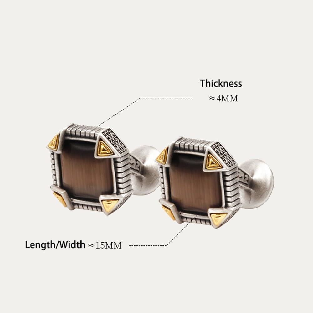 Men's Cufflinks Cuff Links for Men, Copper Tuxedo Shirt Cuff Links Set(Cat's Eye Stone)