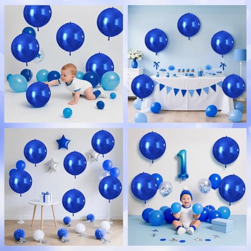 Image of 9 Pcs Royal Blue Round Foil Balloons,22 Inch Metallic Blue Round Balloons | Royal Blue Giant 4D Round Ball Balloons For Boys Men Birthday Graduation Wedding Baby Shower Party Decorations