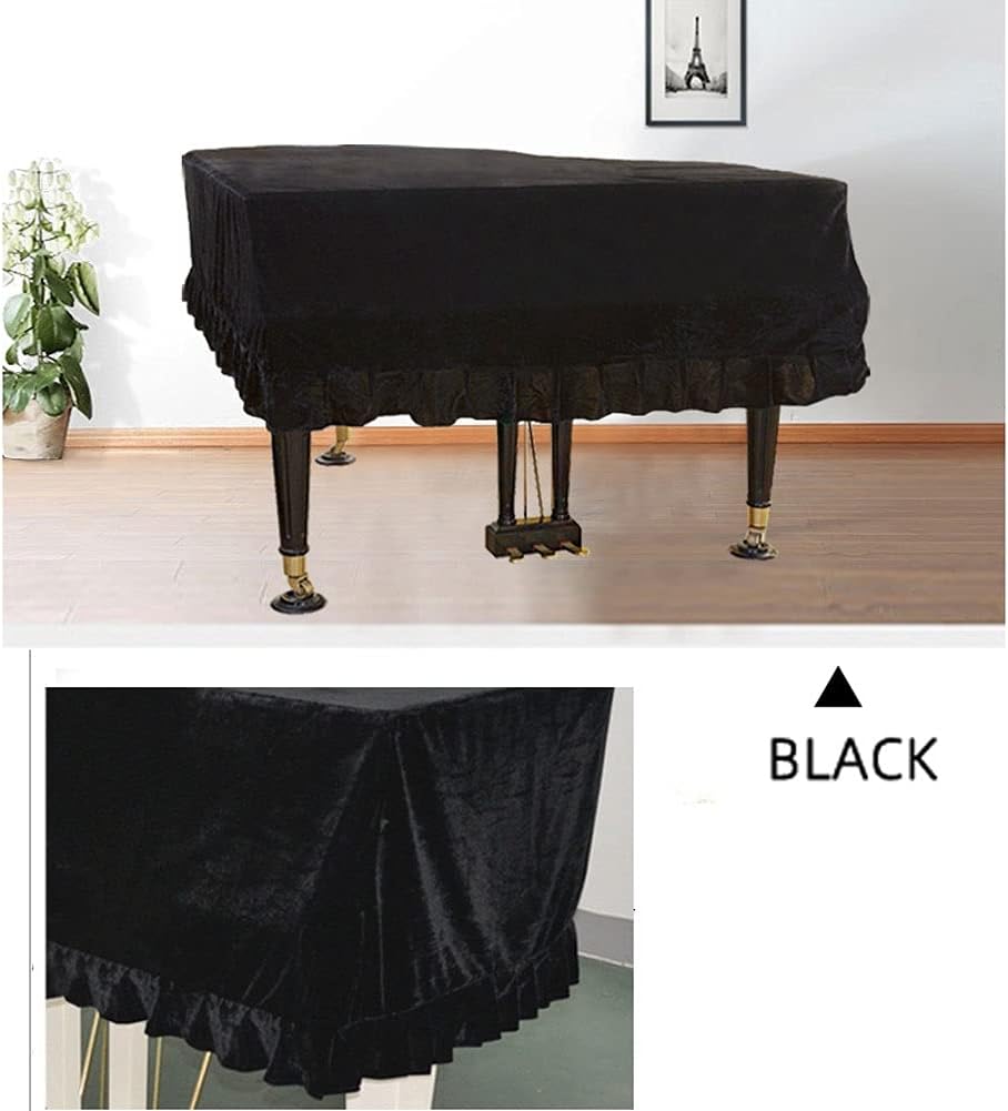 Upright Piano Cover, Grand Piano Cover, Gold Velvet Soft Piano Dust Cover Cloth, Washable Triangle Decorated Protective Cover (Color : Black, Size : 150cm-160cm)