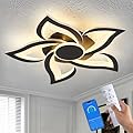 HuixuTe 24" Modern Geometric Ceiling Light Fixture, Black Dimmable 3 Colors LED Close to Ceiling Light Fixtures with Remote, Low Profile Flush Mount Ceiling Light for Kitchen, Living Room