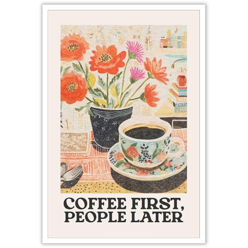 JMGHKL Retro Posters Coffee First People Later Italian Travel Coffee Shop Wall Art Trendy Cozy Travel Drink Prints Painting For Restaurant Home Bedroom Living Kitchen Decor 8x12in Unframed