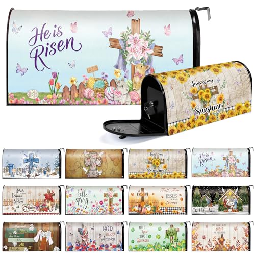 Image of Dispowreath 12 Pcs Christian Seasonal Mailbox Covers Magnetic Standard Size 18 x 21 Inch Spring Easter Summer Patriotic Magnetic Mailbox Covers for Garden Yard Outdoor Decor