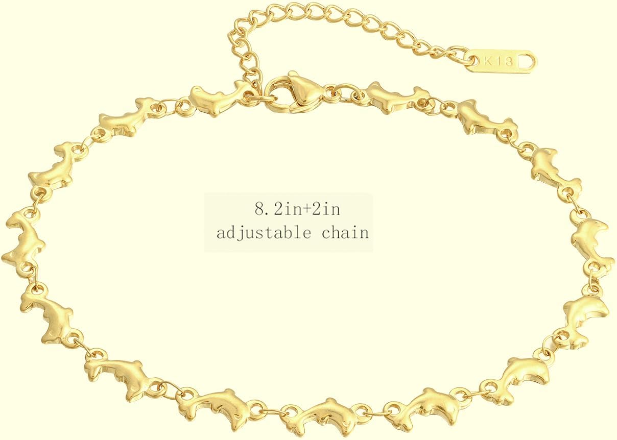 Anklets Set 8.2"+2" Adjustable, Stainless Steel Ankle Bracelet for Women Dolphin Jewelry Gift - Image 5