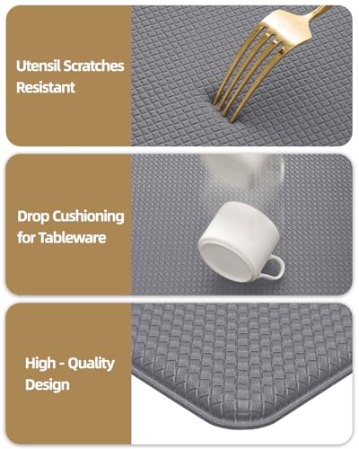 Color G Tappeto Cucina 44 x 75 + 44 x 150cm, Rimbalzabile Cuoio Tappeto Cucina Antiscivolo Lavabile, Confortevole Passatoia Cucina Impermeabile per Cucina, Soggiorno, Ufficio (Grigio) - immagine 4