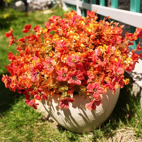 Artificial Fall Flowers Faux mums for Outdoor Indoor Garden Home Decoration, Faux Flower Daisy with Eucalyptus Leaves Fake Mums Plants Greenery Boxwood Porch Patio, 16 Bundles (Artificial Mums)