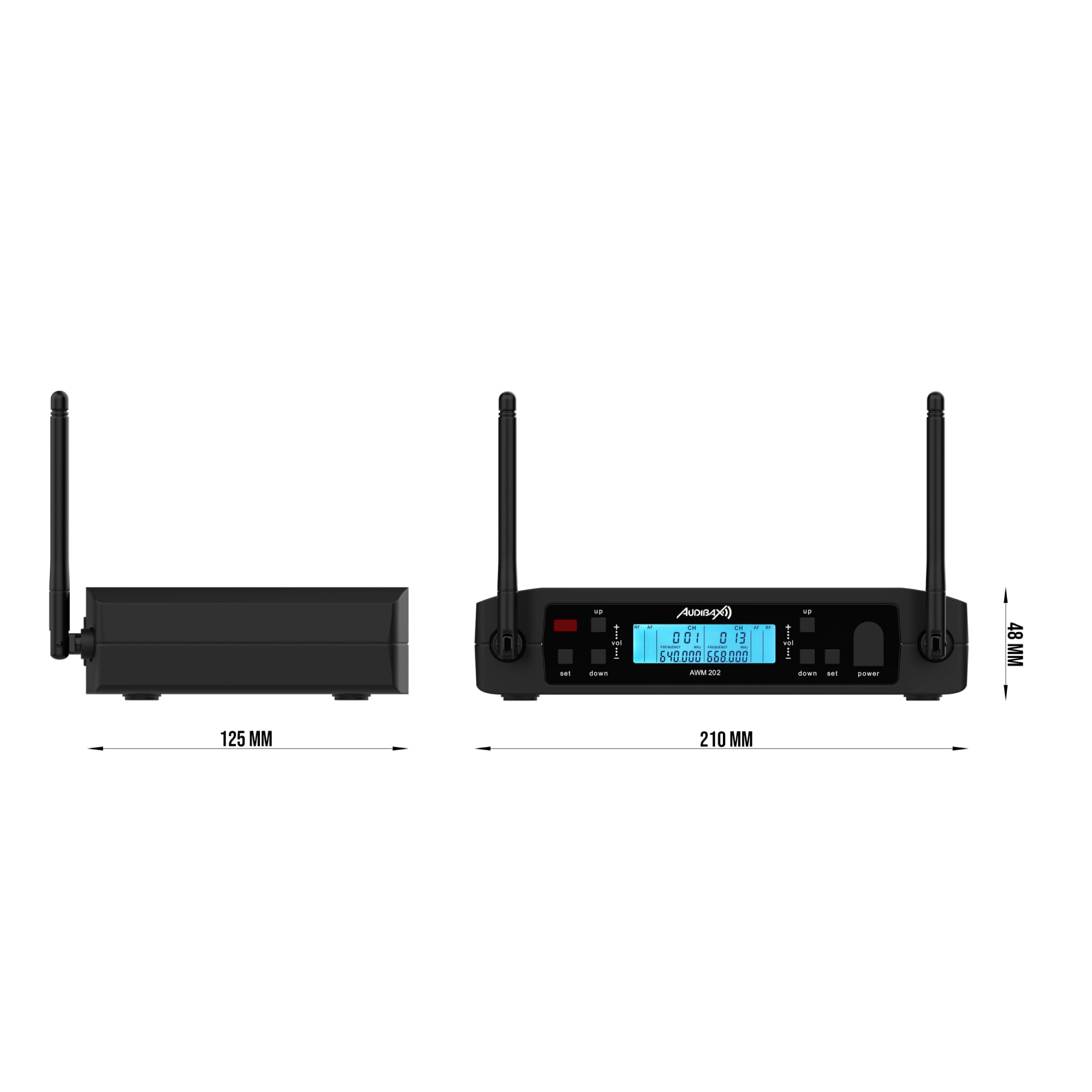 Audibax AWM 202 Sistema Inalámbrico Micrófono Lavalier de 2 Canales UHF
