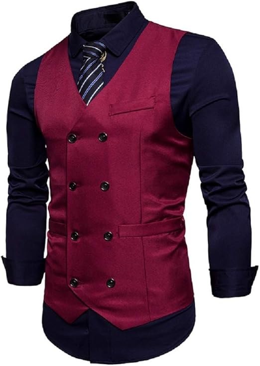 Amazon Co Jp メンズスリムフィットダブルブレストスーツジャケット服ヴィンテージベストノースリーブシャツスーツvネックレジャー 色 赤 サイズ Xxl ホーム キッチン