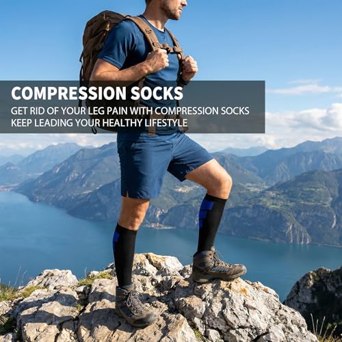 Image of 3 Pairs Knee High Graduated Compression Socks For Women and Men - Best Medical, Nursing, Travel & Flight Socks - Running & Fitness - 15-20mmHg