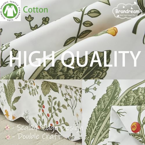 Image of Brandream Scallop Edge Cotton Crib Skirt Toddler Bedskirt Baby Nursery Crib Bed Skirt Boho Bohemian Neutral Vintage Sage Green Botanical Floral Farmhouse Chic Boho Bohemian Skirt