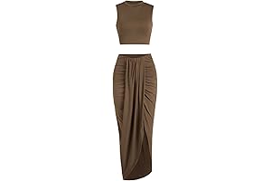 Sexy Vacation Outfits for Women: Side Split Draped Ruched Maxi Skirt Set