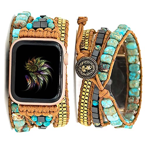 PENXZT Armbänder Kompatibel Mit Apple Watch SE Series 7 6 5 4 3 2 1 Multilayer Stone Handmade Braided Rope Strap Multi-Layer Wrap Bracelet Band Für Männer Frauen,C,38/40/41MM S Cover