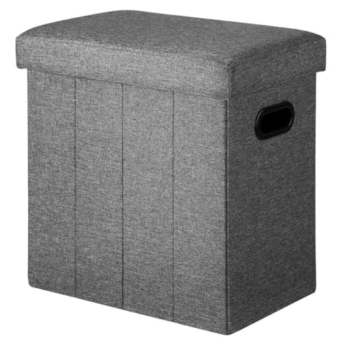 COSYLAND Puff Almacenaje 40L, Banco Almacenaje, Capacidad de Carga 200 kg, Tapizado Lino, Baúl para Dormitorio, Salón, Entrada, Juguetes, Organizador Multifuncional, Plegable, Gris Oscuro, 42x27x42cm