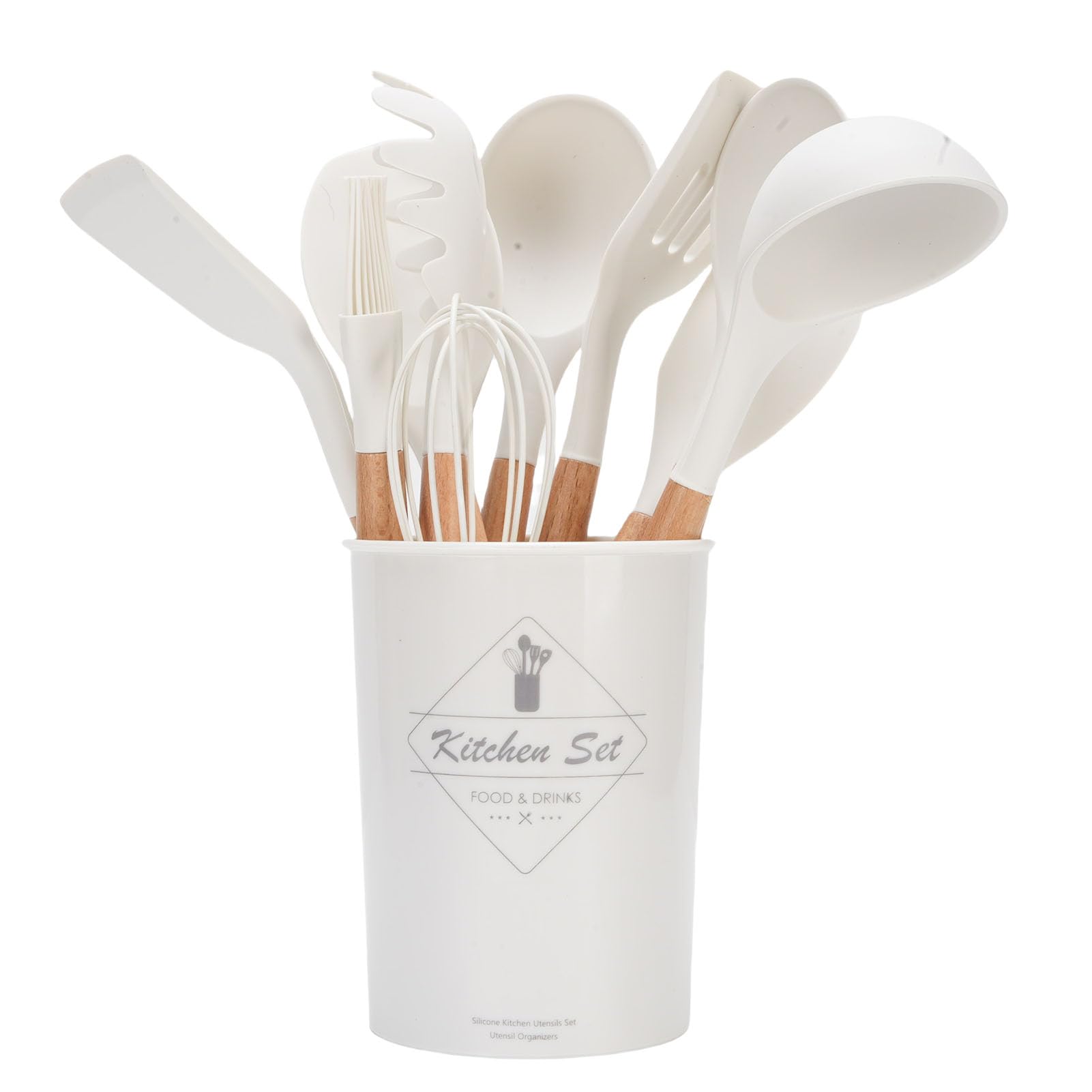 Ensemble d'Ustensiles de Cuisine en Silicone, 12 Pièces, Ustensiles de Cuisine Antiadhésifs Résistants à la Chaleur avec Manche en Bois, Ensemble de Spatules en Silicone Souple pour