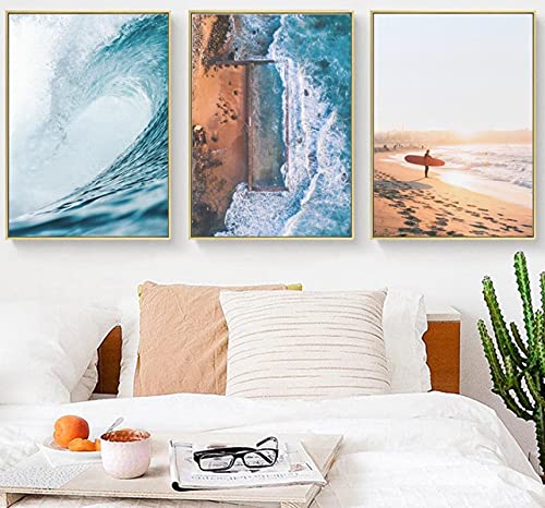 Impression belle vue sur la mer pour une ambiance sereine | Tableau triptyque scandinave 50x70