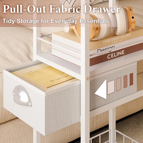 Rolling Side Table with Storage Drawer, White Bedside Table with Wheels, TV Tray for Sofa, Portable Desk on Wheels, Modern Night Stand, Overbed Table for Bedroom, C Shaped End Tables Living Room by Sonyabecca - Used condition - Image 2