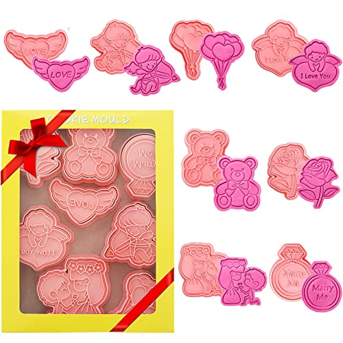 Set di Biscotti di San Valentino da 8 Pezzi, Tagliabiscotti Fondenti 3D, Tagliabiscotti per Timbri per Strumenti per Biscotti al Cioccolato Fondente per Pane